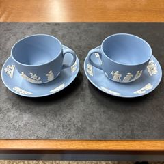 ウェッジウッド》ジャスパー ティーカップトリオ ポートランドブルー