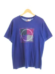 ナイキ NIKE 90s 90's USA製 Court Big Logo Tシャツ スウォッシュ 茄子紺 プリントTシャツ ヴィンテージ Tシャツ ネイビー Mサイズ 103MT-2478