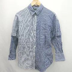 ◇ ⊂ ZARA ザラ ボーダー柄 長袖 長袖シャツ サイズXS ネイビー系 レディース メンズ E  【1507250007739】