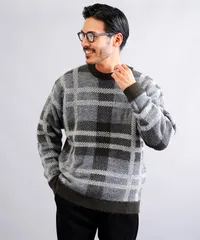 新品 未使用 JIGGYS SHOP(ジギーズショップ)モヘア調ジャカードチェックニットセーター 217809 グレーのサムネイル
