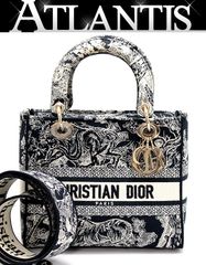 クリスチャンディオール Christian Dior Lady D-Lite ハンドバッグ ショルダーバッグ ミディアム トワル ドゥ ジュイ リバース エンブロイダリー ブルー 【70368】