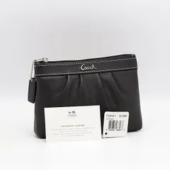 良品 コーチ F43431 ブラックレザー マルチポーチ 小物入れ タック入り レディースポーチ 2000000 NSK OMI