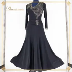 社交ダンス 衣装 スタンダードドレス スタンダード ドレス ワンピース 黒 ダンス パーティ 発表会 ブラック系 発表会ドレス フォーマルドレス 長袖ドレス おしゃれパーティー 衣装 ワンピース スカートダンス 黒色 ロングドレス ストレッチ素材 上品デザイン