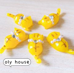 じゃれ猫シリーズ　黄虎猫首輪@1   5匹セット　レジン　パーツ