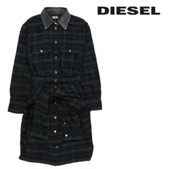 新品・未使用 ディーゼル DIESEL [XSサイズ] 長袖フランネルシャツワンピース レディース チェック柄 襟デニム切替 膝上丈 D-JANICE-A