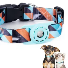 masamilk 犬用エアタグ対応首輪 AirTag用 猫 犬 ペット首輪 迷子 追跡 ペット用品 AirTag対応ケース (S, 幾何学ミントグリーン) [幾何学ミントグリーン] [S]