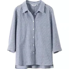 ☆ ブルー ☆ XL ☆ 七分袖ブラウス ストライプ yk8016 シャツ レディース 七分袖 ブラウス とろみシャツ とろみブラウス きれいめ 着痩せ ストライプ カジュアル ナチュラル 大人 かわいい オフィス ビジネス OL 春 夏 秋