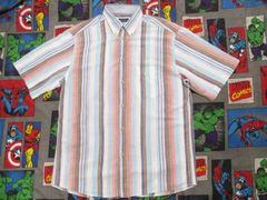WESLEY マルチストライプ柄 リネン 半袖ボタンダウンシャツ XL ユーロ古着