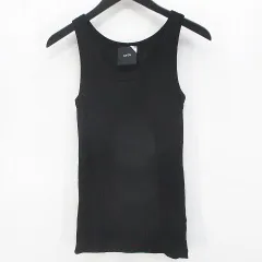 エイトン ATON ノースリーブ リブ ニット カットソー タンクトップ 02 黒系 ブラック 綿 コットン 日本製のサムネイル