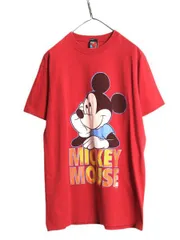 【お得なクーポン配布中!】 90s USA製 ミッキー プリント Tシャツ メンズ L / オールド キャラクター ディズニー オフィシャル アート グラフィック ヘビーウェイト 赤