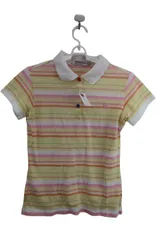 le coq sportif(ルコックスポルティフ) 半袖ポロシャツ 黄ピンク白ボーダー レディース L ゴルフ用品 2506-0370 中古