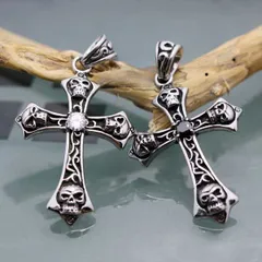 十字架 髑髏 ステンレス ペンダント メンズネックレス スカル 骸骨 クロス  ポッキリ