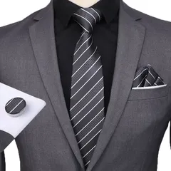 ネクタイ　チーフ　カフス　3点セット 結婚式 パーティー イベント ダンスパーティー  ストライプ柄　ブラック色　ホワイト色　白色　メンズネクタイ ポケットチーフ カフスボタン 3点 セット スーツ ワイシャツ 格安 小物　卒業式　入学式　入社式