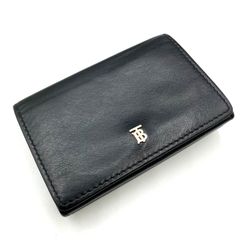 【鑑定済み】正規品  バーバリー BURBERRY レザー ブラック 三つ折り コンパクトウォレット ミニ財布
