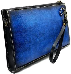 LUNICA クラッチバッグ メンズ セカンドバッグ 本革 イタリアンレザー 熟練職人による手染のグラデーション加工(ブルー)