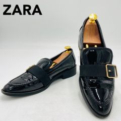 新品】ZARA ザラ フリンジ コイン ローファー 24ブラック エナメル 