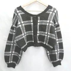 ◇ ⊇ Heather ヘザー チェック 長袖 ショートニットカーディガン サイズF ブラック系 レディース E  【1502030027303】