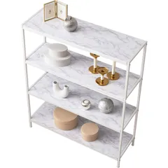 【新着商品】ホワイト 韓国インテリア おしゃれ モダン 幅90 1台 4段 収納 棚 大理石調 LCC-4664MWH スチール ラック オープンシェルフ 萩原(Hagihara)
