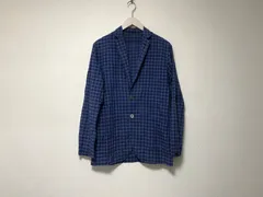 本物エディフィスEDIFICEコットンチェック柄シャツテーラードジャケット長袖サーフアメカジミリタリースケーターストリートビジネススーツパーティードレスゴルフメンズ紺ネイビー青ブルー44S