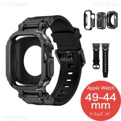 【Apple Watch Series 10・Ultra・SE 第2世代・49mm/46mm/45mm/44mm】アップルウォッチ バンド カバー ベルト シリコン ステンレス ケース セット 一体型 おしゃれ スポーツ ウルトラ（ブラック/ブラック）❶