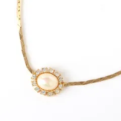 MOF25024 美品 Christian Dior クリスチャンディオール ヴィンテージ ラインストーン ネックレス ゴールドカラー ペンダント アクセサリー