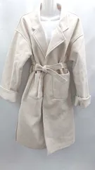 ◇ ⊇ JUNOAH ジュノア 腰紐付き ロング丈 長袖 チェスターコート サイズL アイボリー レディース E  【1502180058424】