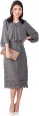 DEEPEYES 母の日 パーティードレス ワンピース 七分袖 花柄レース 膝丈 バックスリット タイトワンピース( ダークグレー,  XL)