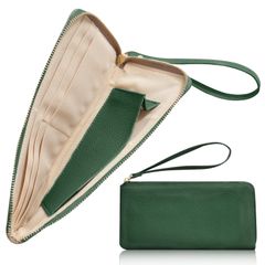 【特価商品】財布 レディース 長財布 本革 大容量 レディース財布 薄い 人気 ボックス型小銭入れ [wasenn] 可愛い カードケース 便利なカード収納 ウォレット 女性用 レザー L字ファスナ 持ち運び用ストラップ ダークグリーン
