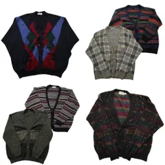 古着卸 まとめ売り 柄 カーディガン セーター 6枚セット (メンズ XL /2XL /3XL ) チェック マルチカラー 幾何学模様 中古 古着 NC3385