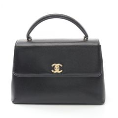 シャネル CHANEL ハンドバッグ ココマーク トップハンドル ブラック レザー ココマーク ハンドバッグ レディース Used A