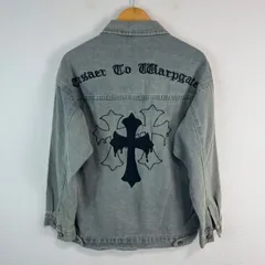 Y2K デニムジャケット Gジャン ワンポイントロゴ 刺繍 十字架  Mサイズ  古着  ライトブルー メンズ ストリート アメカジ 色落ち 厨二病　十字架　クロス