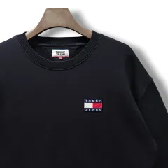 L Tommy Hilfiger トミーヒルフィガー ブラック ワッペン ラウンドスウェット 長袖 Tシャツ
