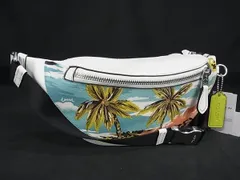 ■極美品■ COACH コーチ CK379 レザー ヤシの木 ウエストポーチ ウエストバッグ ボディバッグ ホワイト系×ブルー系 BP1102