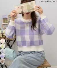 チェック柄 ショート丈 ニット