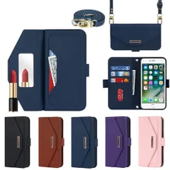 【特価商品】case 手帳 チェック柄 7 鏡 8 ミラー付き iPhone 長ストラップ付き iPhone 肩掛け 手帳型 革レザー 第2世代 柔らかいTPU 2020 多機能 SE 財布型 SE カード収納 縄掛けカバー 小銭入 ケース れ 第3世代 スタ