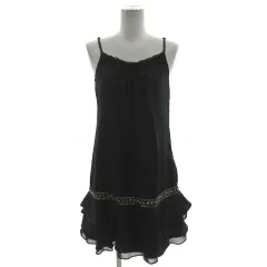 アクシーズファム axes femme キャミソール チュニック丈 レース切替え ビジュー スパンコール 裾ティアード ブラック 黒 M