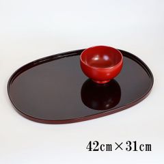小判盆 トレー トレイ お盆 溜 42cm 日本製 お膳 会席膳 割れない 耐久 食器 越前漆器 業務用漆器