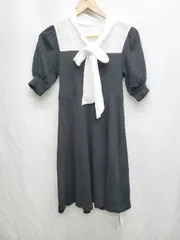 ◇ ◎　●未使用●　Θ GRL グレイル リボン 半袖 膝丈 フレア　ワンピース サイズM ブラック レディース P  【1409250013232】