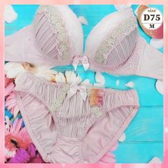 ★D75/M☆美胸ブラ＆ショーツセット 丸胸 ナチュラルバストメイク プリーツ リトルローズ ピンク