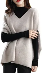 J.STORE ニット ベスト 重ね着 vネック トップス ビックシルエット(グレーベージュ,  M)