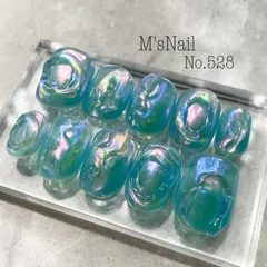 ネイルチップ 水色 青 シンプル 韓国 うるうる ちゅるん キラキラ