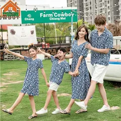 アロハシャツ メンズ キッズ 親子 リンク コーデ 親子 ペアルック 親子お揃い 親子ペア カップル服 花柄リゾートワンピース アップ 夏 ハワ