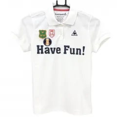 【美品】ルコックゴルフ 半袖ポロシャツ 白×ネイビー フロント英字 複数ワッペン  レディース M ゴルフウェア le coq sportif