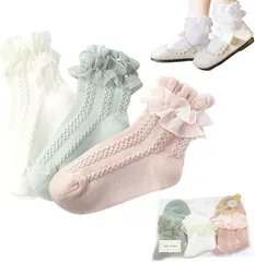 coco plaza 可愛いフォーマル靴下3色セット 女の子 キッズ 小学生 レディース レース オリジナルパッケージ 14-16(16.0 cm)