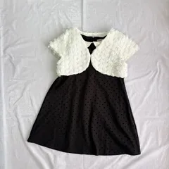 美品 motherways マザウェイズ 女の子 子供用 スーツ ボレロ ワンピース 130㎝ ホワイト ブラック レース お花 ドット 丸襟 かわいい 発表会 結婚式 セレモニー フォーマル 入園式 入学式  夏