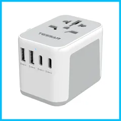【特価セール】全世界対応 海外コンセント TESSAN 旅行用変換器 2つUSB-Cと2つUSB-Aポート付き 変換プラグ C/O/BF/Aタイプ付き 海外電源変換器 マルチ変換プラグ 電源変換アダプター ヨーロッパ/韓国/オーストラリア/イギリス/アメリカ/