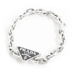 美品□PRADA/プラダ 2JB303 トライアングルロゴ/三角プレート Ag925 チェーンブレスレット アクセサリー シルバー/黒 伊製 総重量30.6gのサムネイル