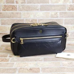 美品 ハンティングワールド ☆ バチューレザー セカンドバッグ Wジッパー 伊製