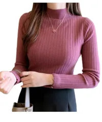 [Dep Club] 肌触りが良い リブニット レディース 長袖 タイト セーター タートルネック カジュアル トップス 薄手 春 秋 冬 春秋 春服 (JP, アルファベット, Free Size, ローズレッド) [ローズレッド] [Free Size]