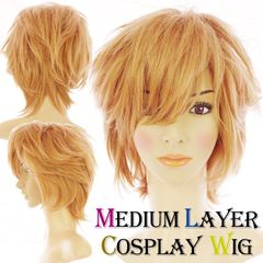 ミディアムレイヤーウィッグ コーラルピンク (コスプレウィッグ ショート 男装)